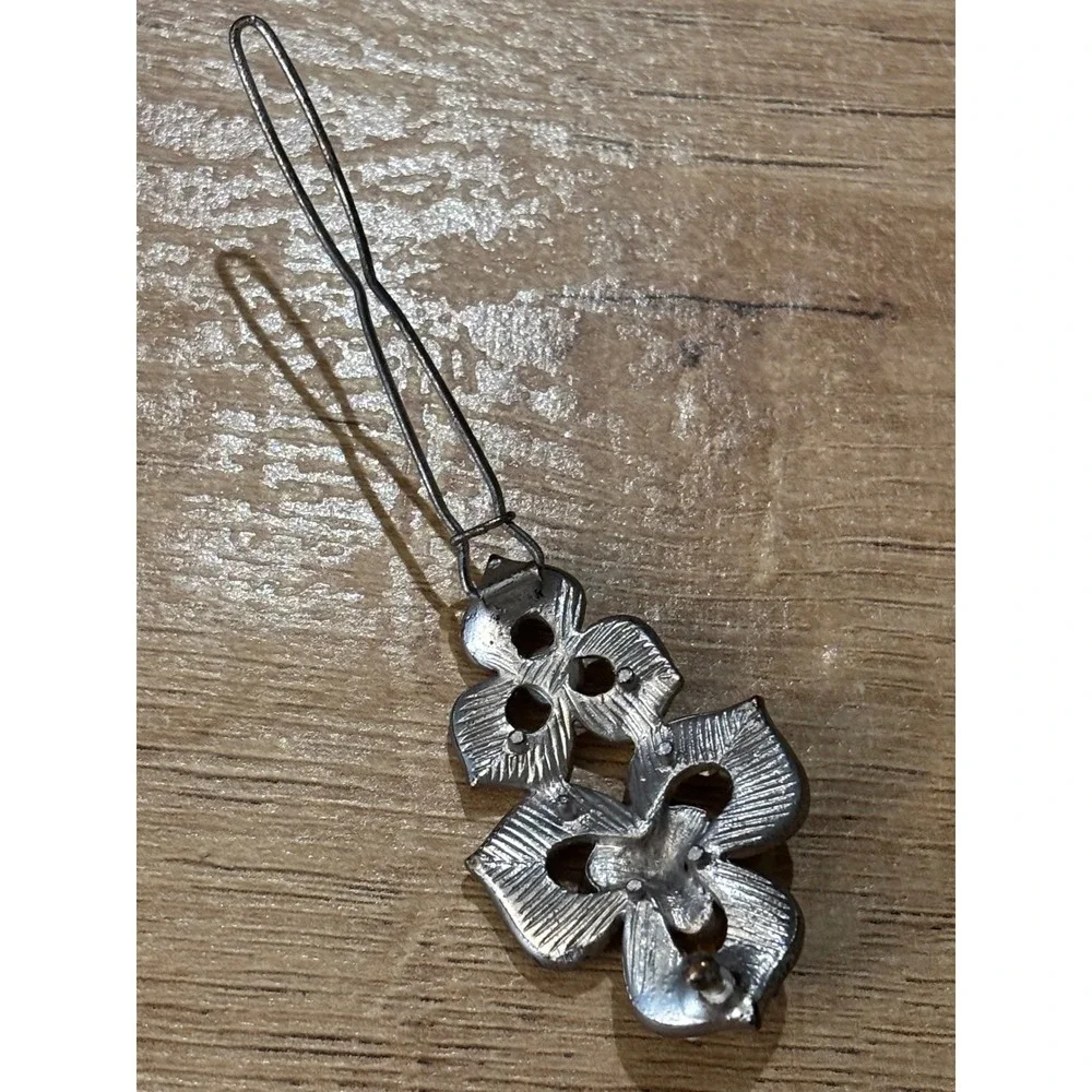 Vintage Silver Tone AB Iridescent Rhinestone Flower Hair Clip 2 